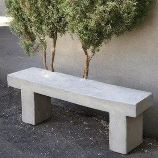 Image similar to creative concrete benches, colorful, olive trees