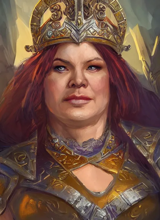 Image similar to dwarven queen wearing a crown, ultra detailed fantasy, dndbeyond, bright, colourful, realistic, dnd character portrait, full body, pathfinder, pinterest, art by ralph horsley, dnd, rpg, lotr game design fanart by concept art, behance hd, artstation, deviantart, hdr render in unreal engine 5