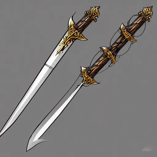 Image similar to concept art of silver gold sword weapon, sword design, fantasy sword, fantasy, behance, pinterest, deviantart, artstation, weapons concept art, design, rpg, weapon, detailed, digital art, incredible, digital painting