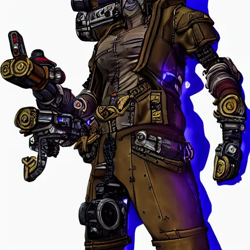 Prompt: a mysterious portrait of a cyborg bodyguard, pretty, premium cybernetics, D&D, fantasy, intricate, cel-shaded 3d, Borderlands style