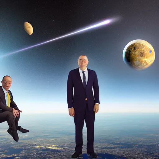 Image similar to double exposure portrait split in the middle, showcasing one astronaut and one chimpanzee in a suit posing with space in the background, pencil art, high definition, dynamic lighting stars, sharpness, golden ratio