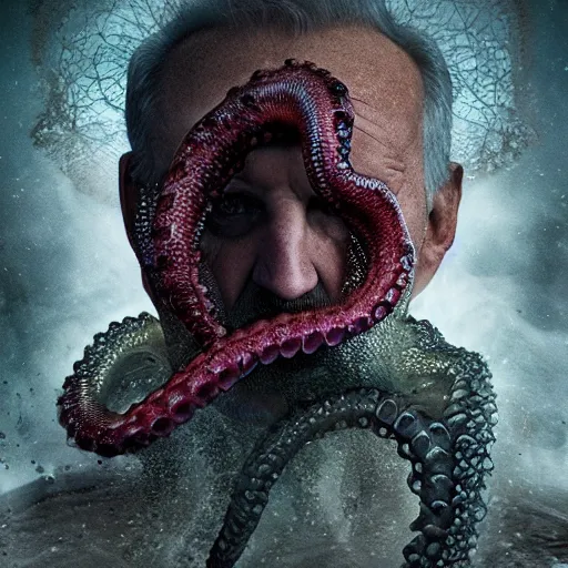 Prompt: Lukashenko as Lovecraft\'s cosmic horror with tentacles and red eyes, photography, DSLR, ultra detailed, 8k