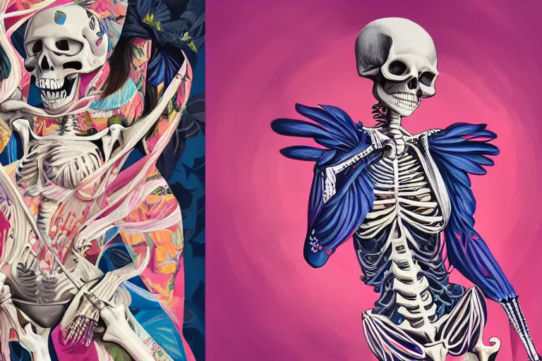 Image similar to skeleton fashion show, victoria's secret, tristan eaton, victo ngai, artgerm, rhads, ross draws