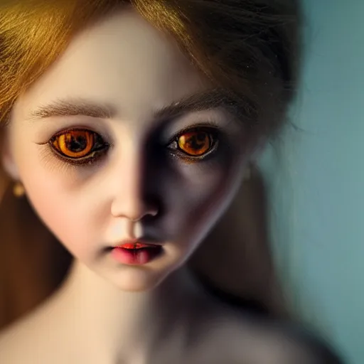 Prompt: masterpiece portrait of an ENCHANTED DOLL by Marina Bychkova, dramatic lighting, 8k