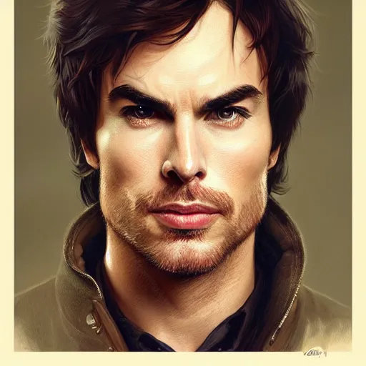 Prompt: portrait of ian somerhalder, wide angle, intricate, wild, highly detailed, digital painting, artstation, concept art, smooth, sharp focus, illustration, art by artgerm and greg rutkowski and alphonse mucha - W 768