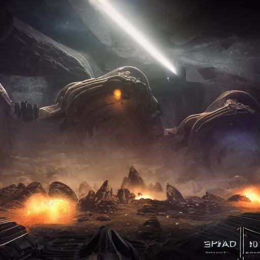 Image similar to dwarven space fleet encounters aliens in deep space, a dramatic space battle, cinematic scene, IMAX quality, 35mm, fierce, extremely moody lighting, glowing light and shadow, atmospheric, shadowy, cinematic, diffuse lighting, fantasy, intricate, elegant, highly detailed, lifelike, photorealistic