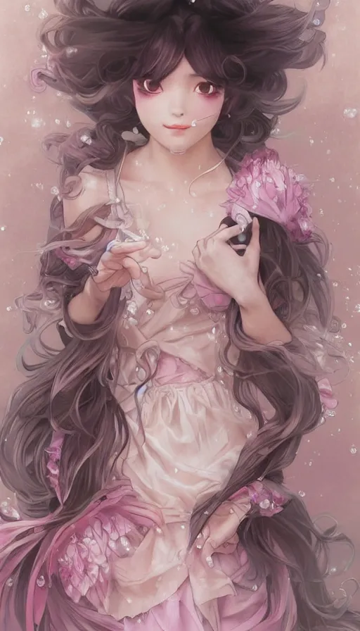 Prompt: portrait of kirisame marisa, touhou, dreamy and ethereal, expressive pose, big pink eyes, peaceful expression, ornate frilly dress, fantasy, intricate, elegant, many rainbow bubbles, rose tones, highly detailed, digital painting, artstation, concept art, smooth, sharp focus, illustration, art by artgerm and greg rutkowski and alphonse mucha