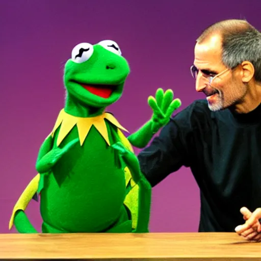 Image similar to Photograph of Steve Jobs shaking hands with Kermit the Frog