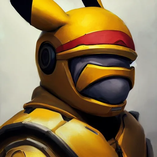 Image similar to greg manchess portrait painting of partially armored pikachu as overwatch character, medium shot, asymmetrical, profile picture, organic painting, sunny day, matte painting, bold shapes, hard edges, street art, trending on artstation, by huang guangjian, gil elvgren, ruan jia, greg rutkowski, gaston bussiere