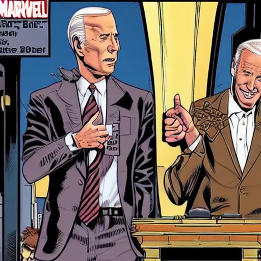 Image similar to marvel comic of The Tenth Doctor standing next to Joe Biden looking at Big Ben