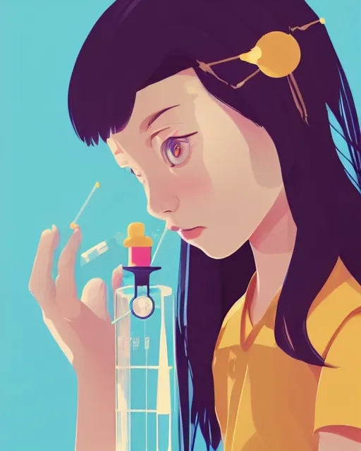 Prompt: a little girl in science lab experiment. clean cel shaded vector art. minimalist illustration art by lois van baarle, artgerm, helen huang by makoto shinkai and ilya kuvshinov, rossdraws