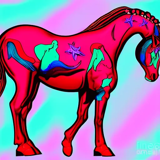 Image similar to digital horse, retrowave palette, highly detailed, anatomically correct equine, synth feel, digital art