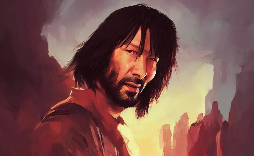 Image similar to a painting of keanu weaves trending on artstation in the style of greg rutkowski