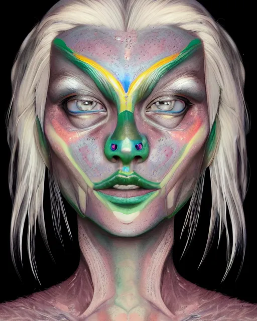 Image similar to a painting head and shoulders portrait of a gorgeous female Nordic alien of pure beauty, made in tones of color, insanely detailed, loony toons style, digital art, trending on artstation, isometric views, 8k