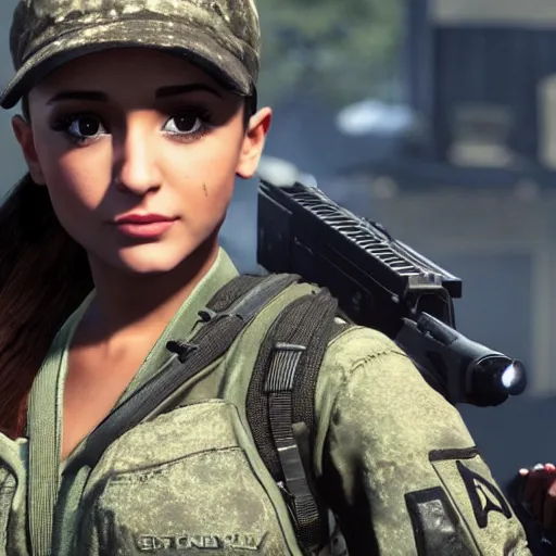 Image similar to Ariana Grande in Call of Duty, 4k