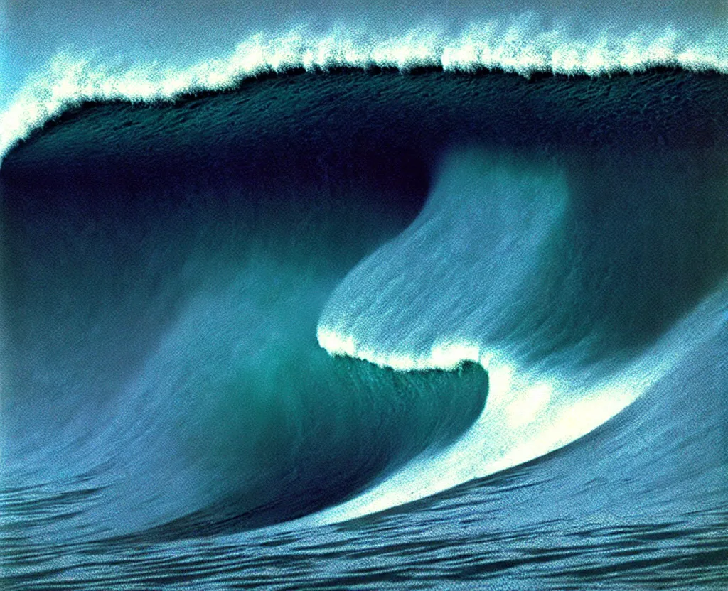 Image similar to Banzai Pipeline Wave breaking darkness barrel by Zdzisław Beksiński; Ultra-Realistic 3d depth shading;