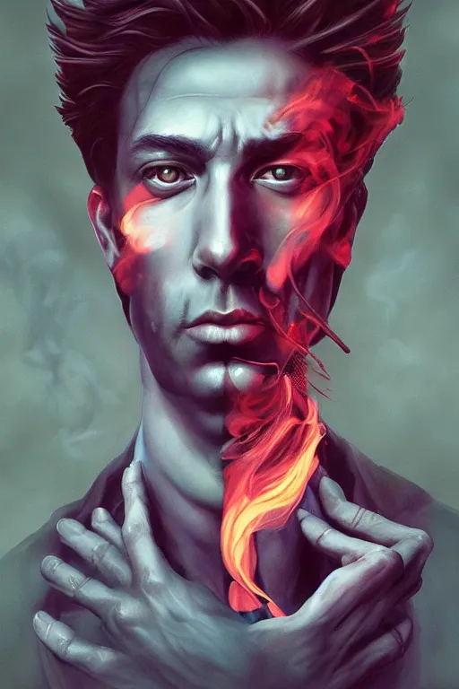 Image similar to portrait of a man made of a smoke, by artgerm, tom bagshaw, gerald brom, vaporwave, vaporwave colors, lo fi colors, vaporwave, lo fi, 4 k, hd,