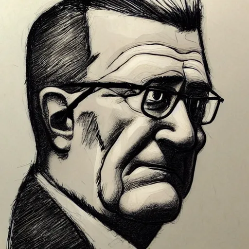 Image similar to a realistic yet scraggly portrait sketch of the side profile of a stern and sophisticated hank hill, trending on artstation, intricate details, in the style of frank auerbach, in the style of sergio aragones, in the style of martin ansin, in the style of david aja, in the style of mattias adolfsson