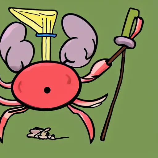 Prompt: cartoon crab holding a bindle stick hitchhiking bill Watterston