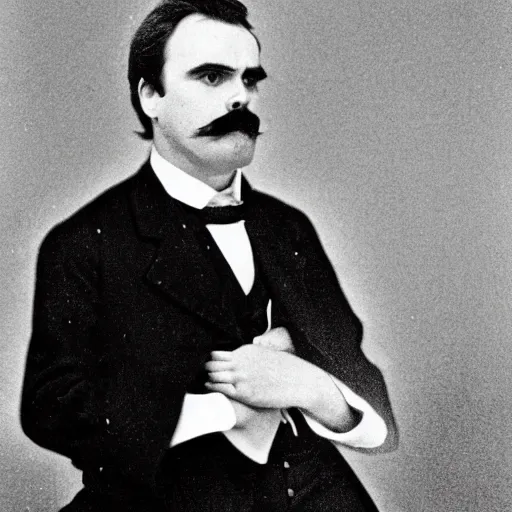 Prompt: wedding photography, friedrich nietzsche posing for his portrait photo