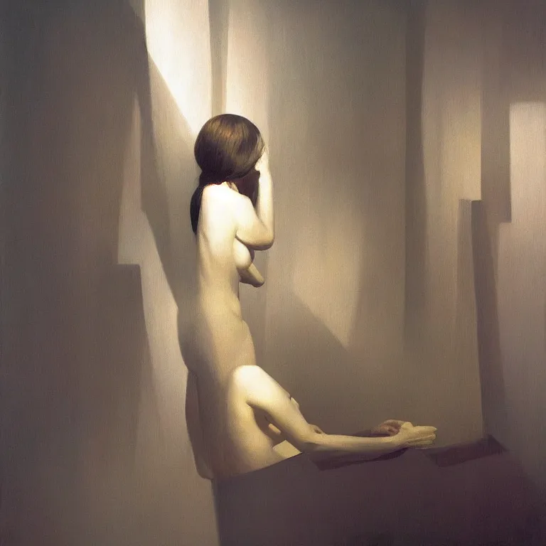 Image similar to portrait painting of the crystal woman, Edward Hopper and James Gilleard, Zdzislaw Beksinski, Steven Outram highly detailed