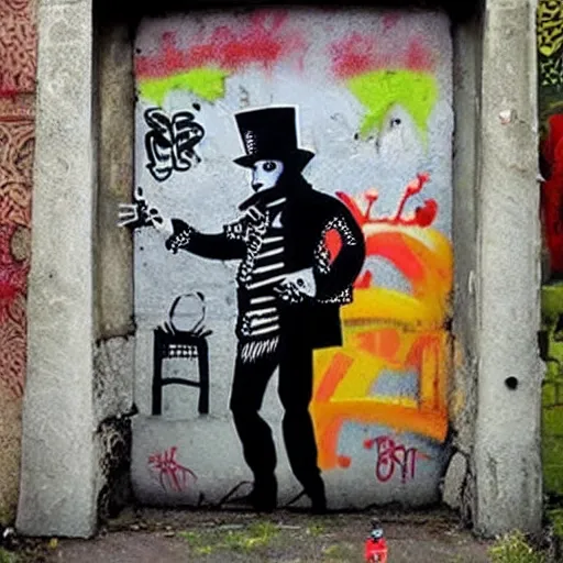 Image similar to transylvanian folk art, in the style of graffiti, made by banksy