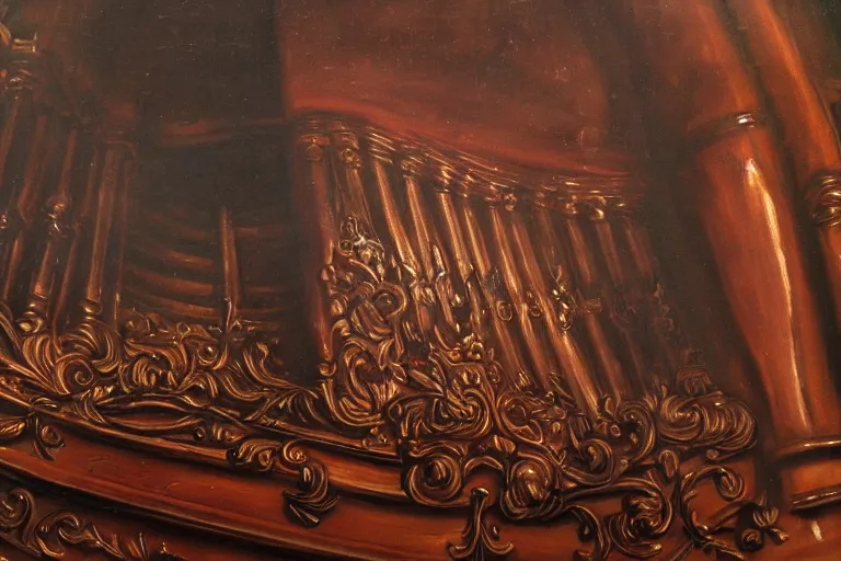 Image similar to pipe organ shape carved into dark smoke, high detail baroque oil painting