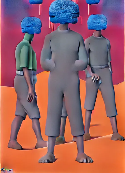 Image similar to bush men by shusei nagaoka, kaws, david rudnick, airbrush on canvas, pastell colours, cell shaded, 8 k