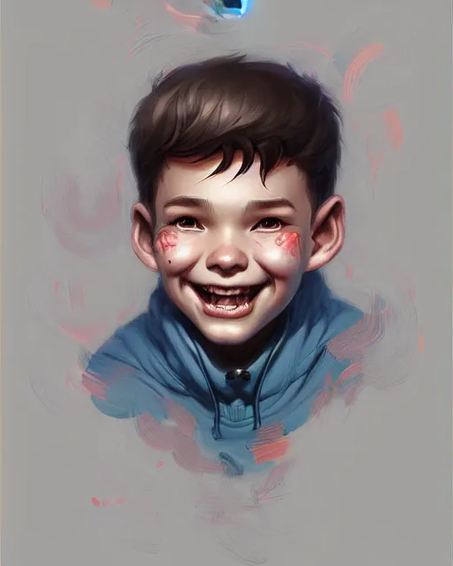 Prompt: digital art, fantasy portrait of a boy with a large smile, by James Jean and by artgerm, by ross tran , ultradetailed, charachter design, concept art, trending on artstation,