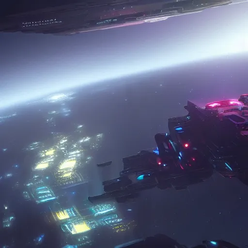 Prompt: a beautiful painting of a grand glistening city on the side of a flying asteroid in open air deep dark space, full subject in view, by john harris, mark rothko, rendered in unreal engine, trending on artstation, deviantart, cyberpunk, 4 k