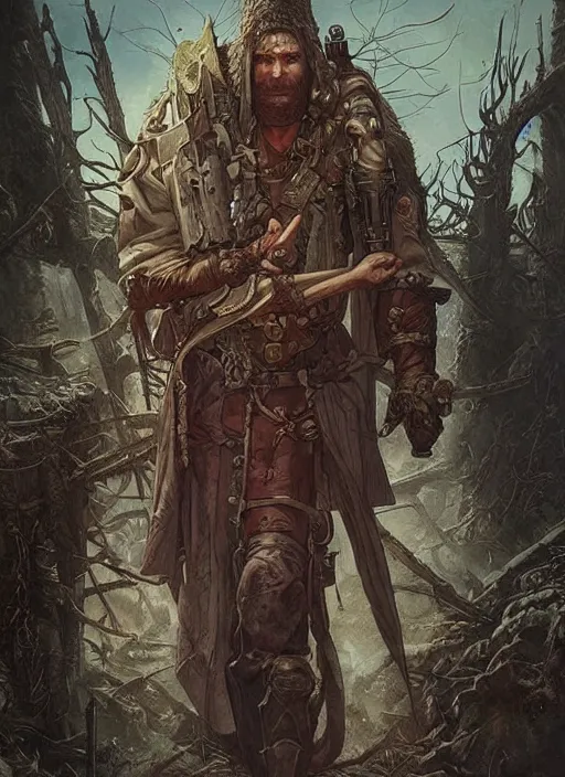 Image similar to hyper realistic photography portrait of postapocalyptic medieval religious occult amazon cinematic, brom, moebius, juan gimenez, peter mohrbacher