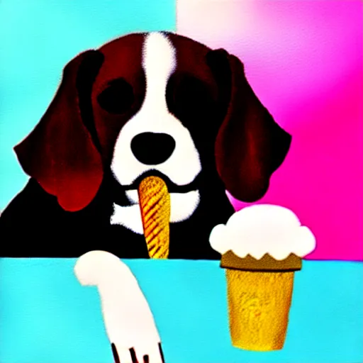 Image similar to painting of a dog eating ice cream