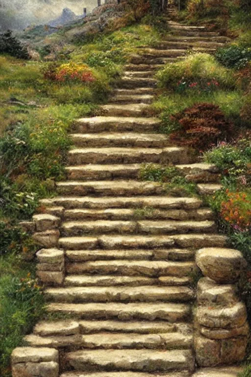 Image similar to stone steps fantasy landscape by james gurney