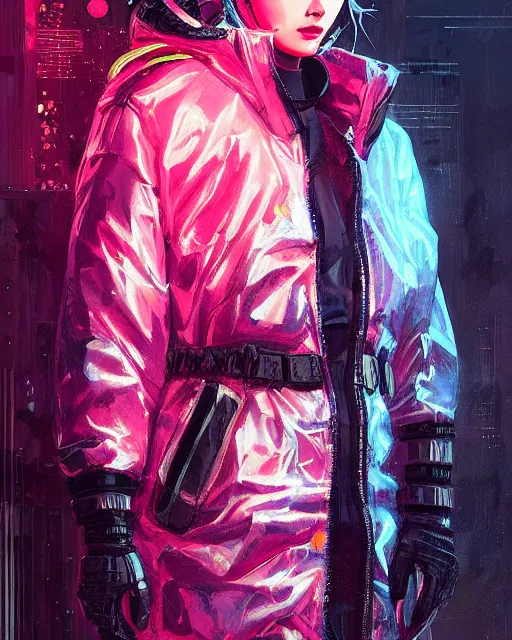 Image similar to detailed portrait Neon Operator Girl, cyberpunk futuristic neon, reflective puffy coat, decorated with traditional Japanese ornaments by Ismail inceoglu dragan bibin hans thoma greg rutkowski Alexandros Pyromallis Nekro Rene Maritte Illustrated, Perfect face, fine details, realistic shaded, fine-face, pretty face