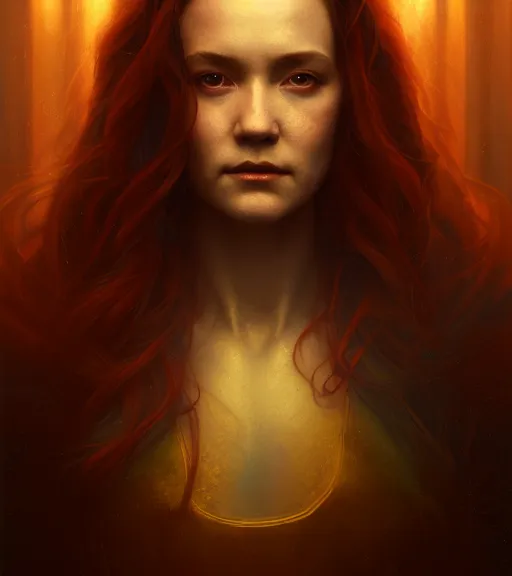 Image similar to riveting seductive oracle of delphi portrait, mysterious atmospheric lighting, painted, intricate, volumetric lighting, beautiful, rich deep colours masterpiece, golden hour, sharp focus, ultra detailed, by leesha hannigan, ross tran, thierry doizon, kai carpenter, ignacio fernandez rios