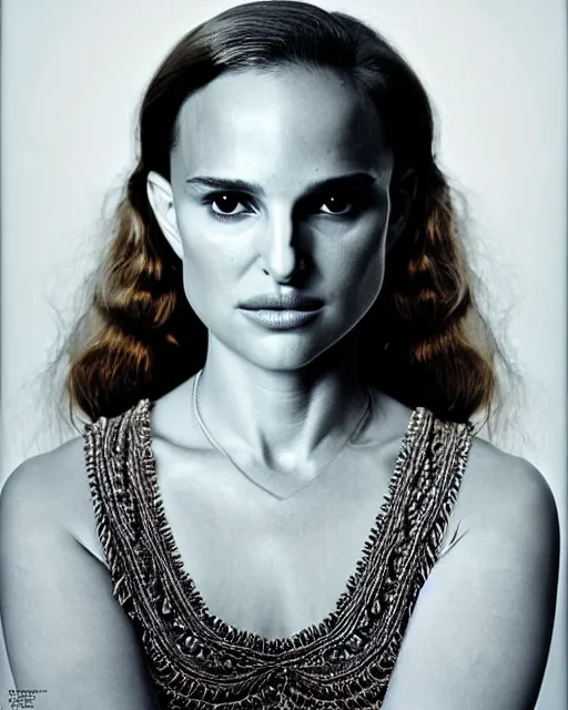 Image similar to symmetrical young natalie portman portrait cream white background, soft diffused light, bjork aesthetic, translucent, by rineke dijkstra, intricate details, highly detailed, masterpiece,