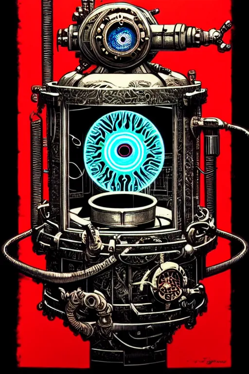 Image similar to steampunk cryo chamber containing an eyeball, high details, intricately detailed, by vincent di fate, inking, 3 color screen print, masterpiece, trending on artstation,, sharp, details, hyper - detailed, hd, 4 k, 8 k