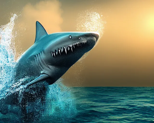 Image similar to water art manipulation of a giant shark on the ocean water, hyper realistic, ray tracing, realistic water, sharp focus, 8 k resolution, cinematic