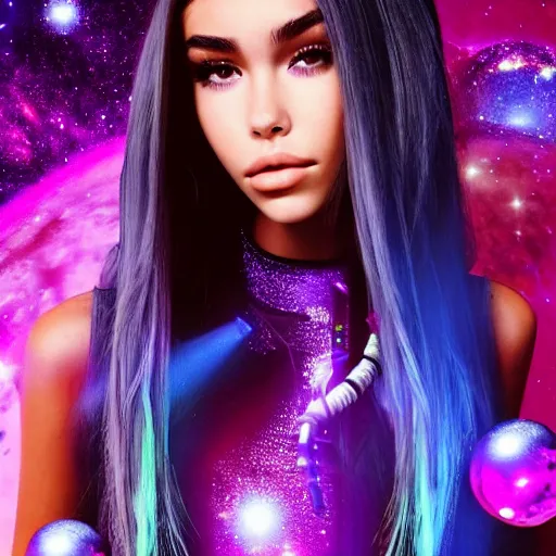 Image similar to madison beer a an intergalactic popstar dancing on a planet, render, blender render, unity render, 4 k wallpaper, art station trending, artstation 4 k coherent, coherent, 4 k, detailed, hyperdetailed, artifact - free, completely coherent, sharp, madison beer