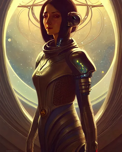 Image similar to Powerful medieval astronaut portrait, art nouveau, fantasy, intricate galactic designs, elegant, highly detailed, sharp focus, art by Artgerm and Greg Rutkowski and WLOP