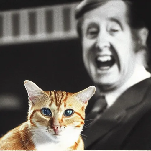 Image similar to vin scully as a tabby cat, 1 9 7 9