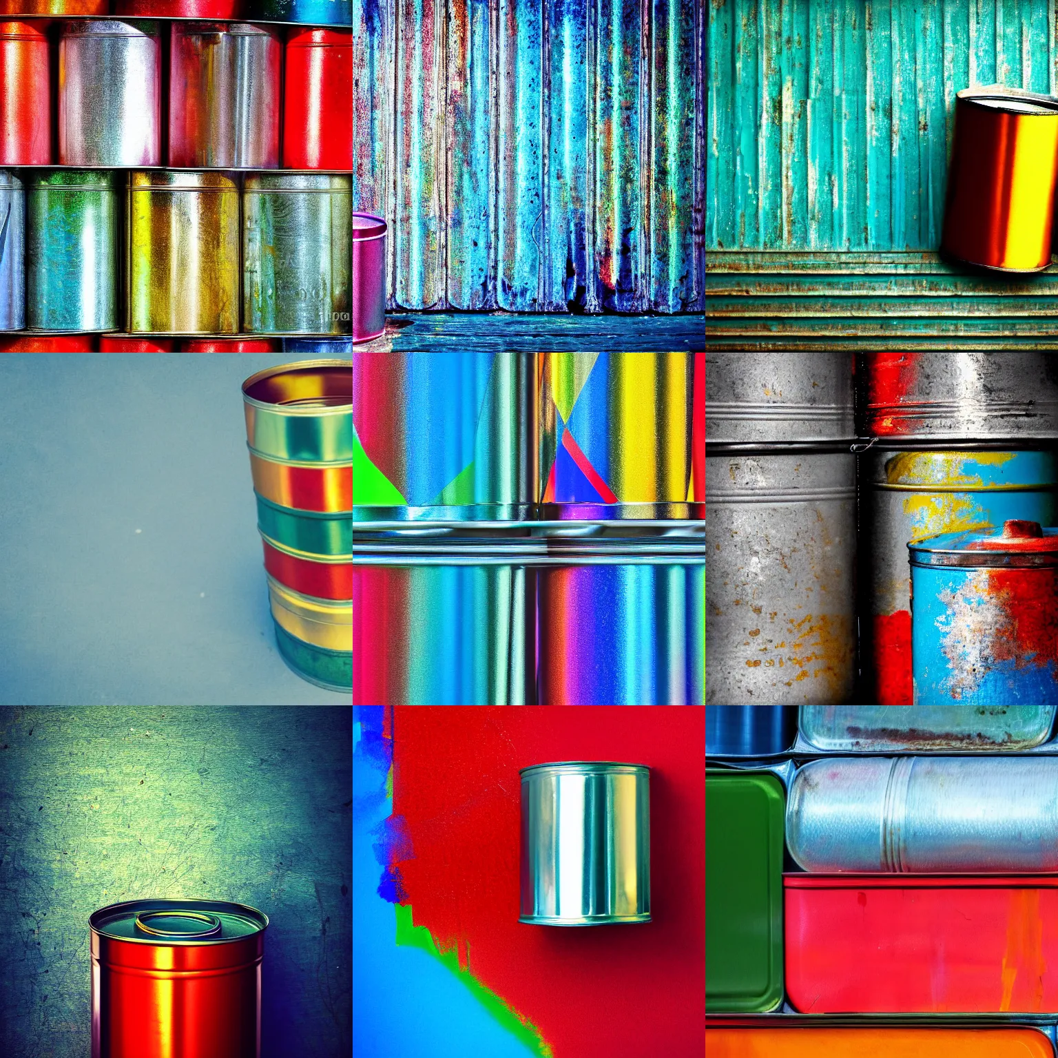 Prompt: tin can, abstract photo, 4 k hd, colorful, full view, contrast background