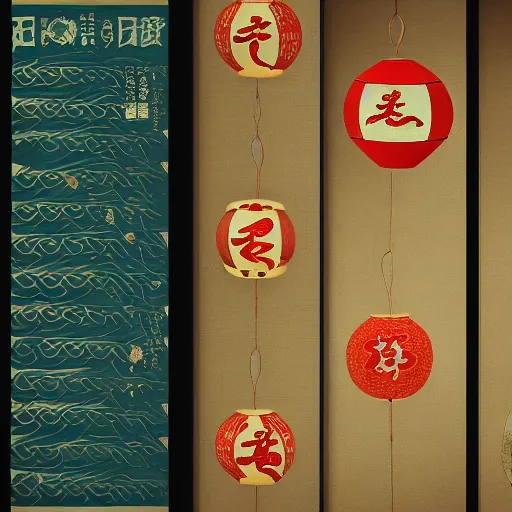 Prompt: traditional japanese lantern signs, wallpaper