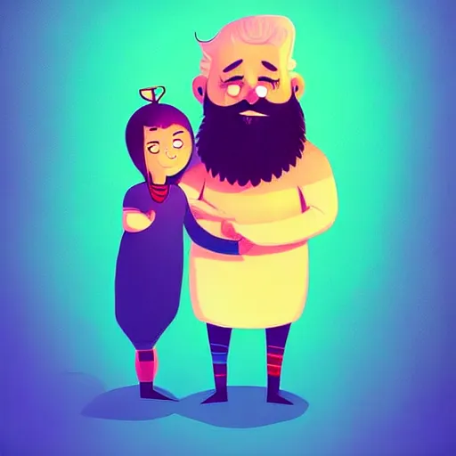 Image similar to curled perspective digital art of a cute smiling beard grandpa cartoon character with baby girl by anton fadeev