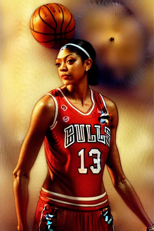 Image similar to candace parker in a bulls jersey by gaston bussiere bayard wu, greg rutkowski, giger, maxim verehin, drew struzan