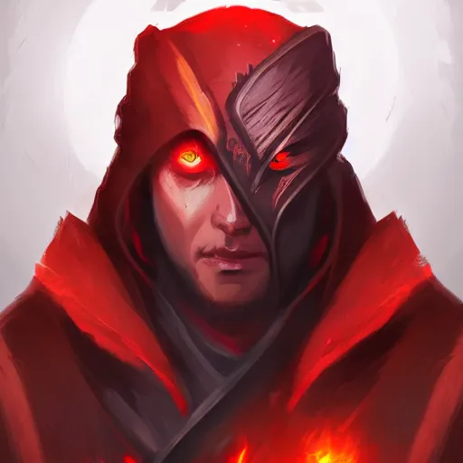 Image similar to portrait of a male dnd rogue, covered face, red eyes, upper half portrait, digital painting, artstation, concept art, smooth, sharp focus, illustration 8 k