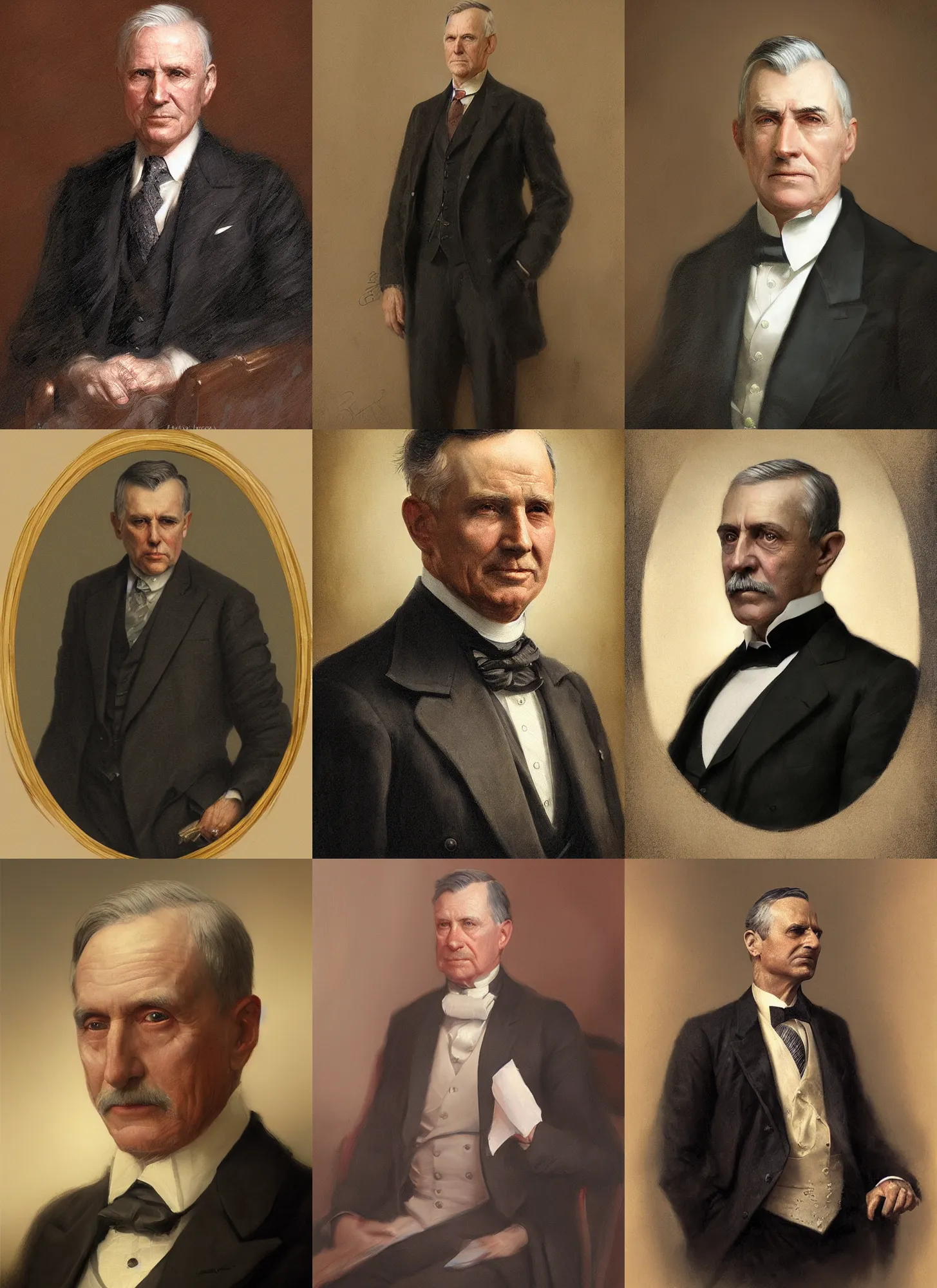 Prompt: portrait of a 1 9 2 2 united states president. male from massachusetts, detailed face, 2 0 th century, highly detailed, cinematic lighting, digital art painting by greg rutkowski