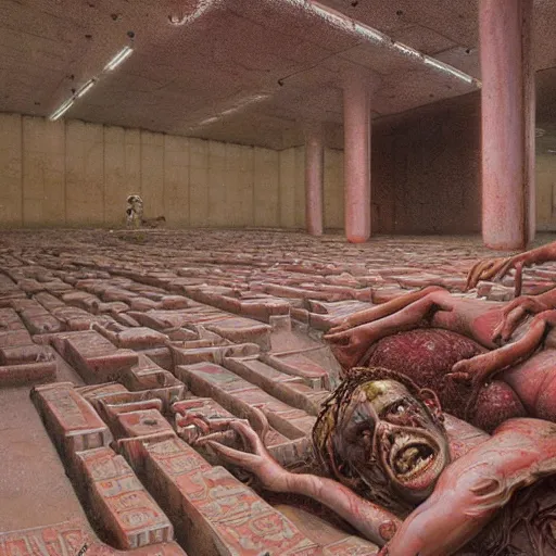 Image similar to paul blart as a mall made out of flesh, highly detailed, environment art, body horror, biopunk, by zdzisław beksinski, peter gric, marco mazzoni