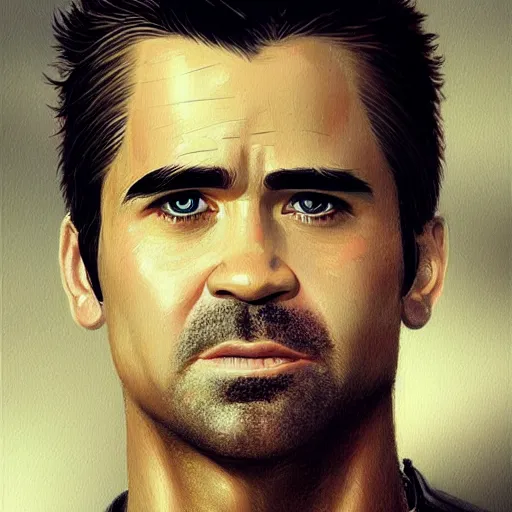 Prompt: “Portrait of Colin Farrell by Greg Rutkowski, young, attractive, highly detailed portrait, scifi, digital painting, artstation, concept art, smooth, sharp foccus ilustration, Artstation HQ”