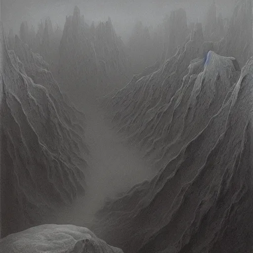 Prompt: the mountains of madness, 4k, by Zdzisław Beksiński